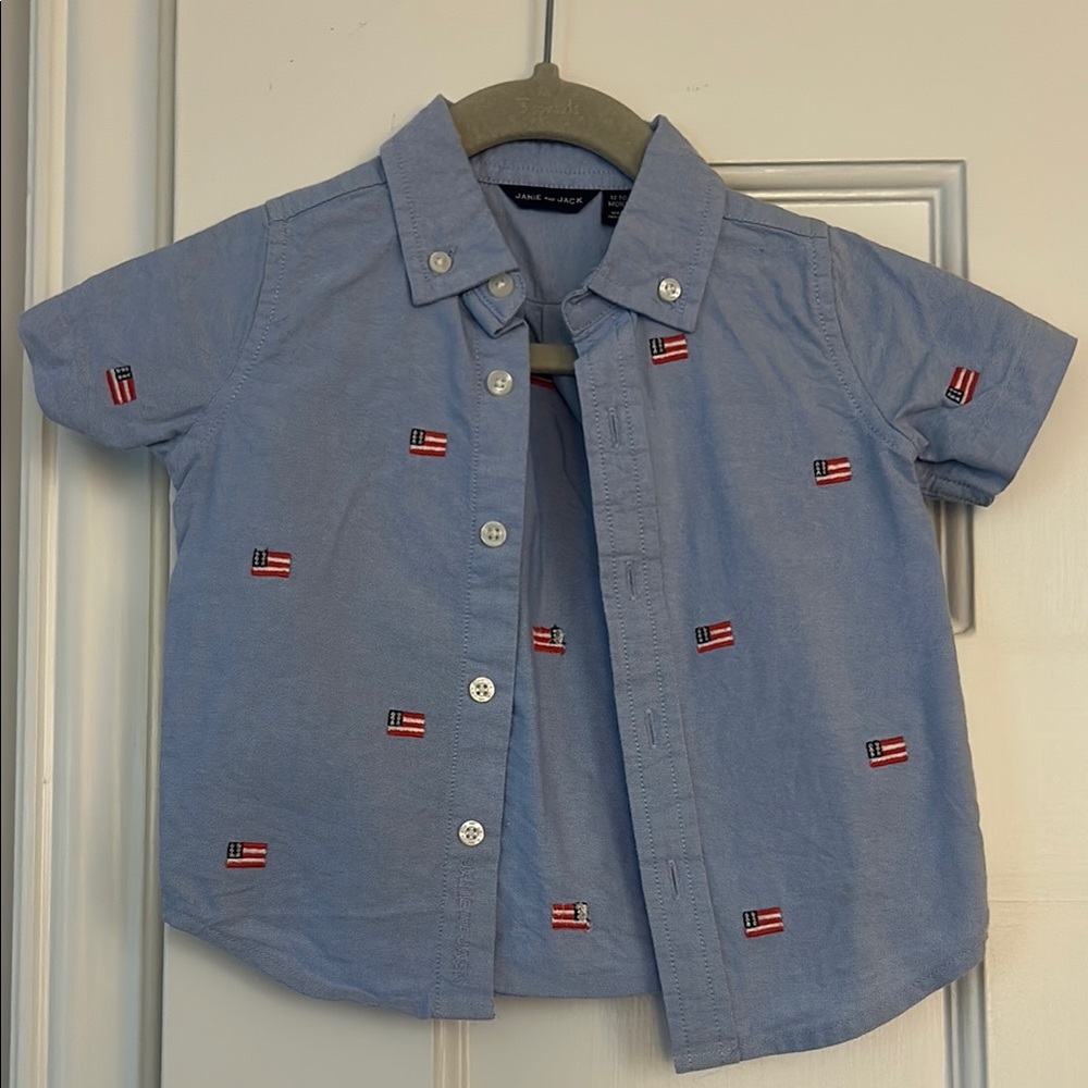 Janie and Jack Blue Button Down Shirt with Nautical Charm